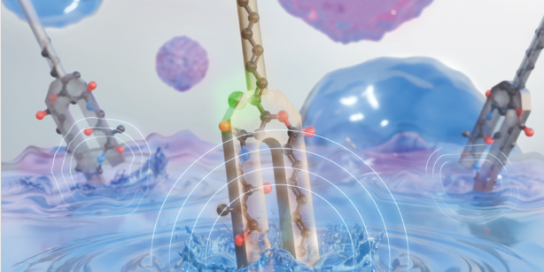 A graphic representing tuning forks overlaid with schematic representations of molecules