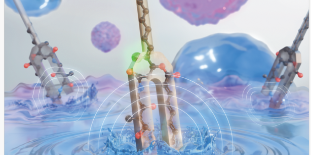 A graphic representing tuning forks overlaid with schematic representations of molecules